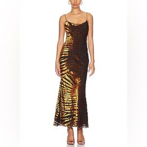 Ronny Kobo Gold and Black Evening Gown